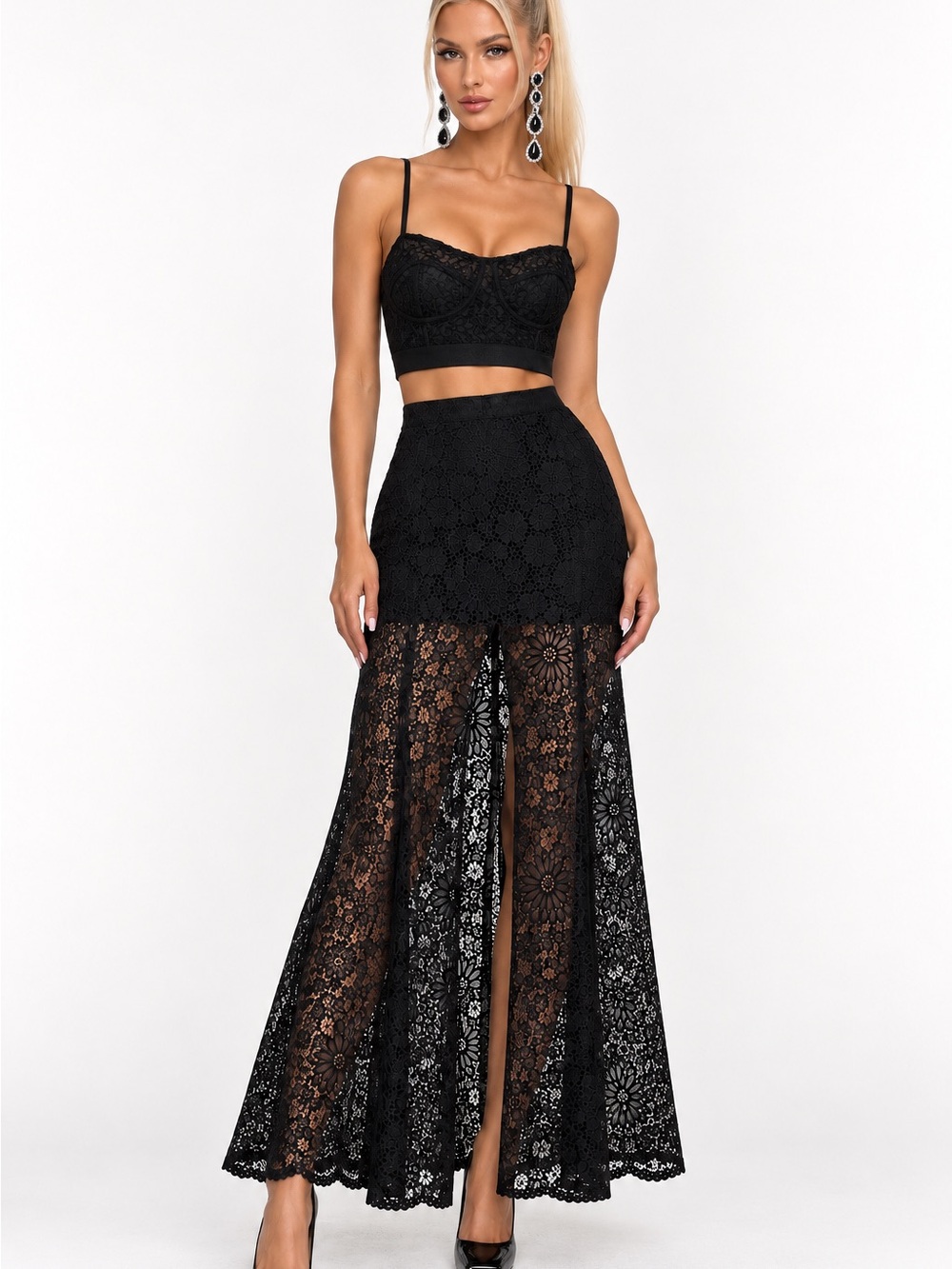 Alexis Black Floral Lace Maxi Skirt